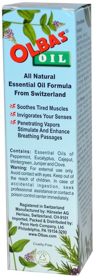 健康，皮膚，按摩油 - Olbas Therapeutic, Aromatherapy Inhalant and Massage Oil, 1.65 fl oz (50 ml)
