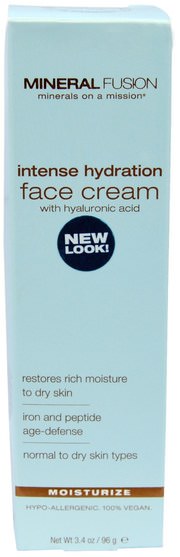 健康，皮膚，晚霜，美容，面部護理，抗皺霜 - Mineral Fusion, Intense Hydration Face Cream, Moisturize, 3.4 oz (96 g)