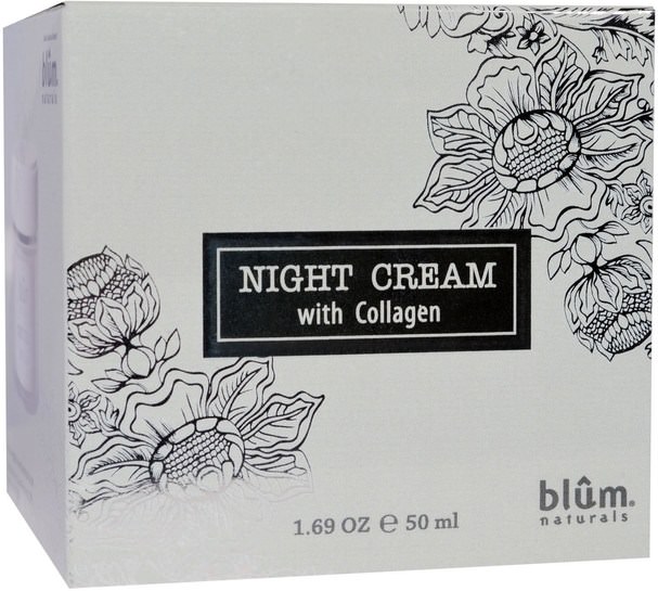 健康，皮膚，晚霜 - Blum Naturals, Night Cream with Collagen, 1.69 oz (50 ml)
