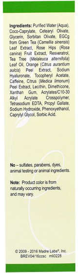 健康，皮膚，晚霜 - Madre Labs, Camellia Care, EGCG Green Tea Skin Cream, Anti-Aging, Moisturizing and Hydrating, 1.7 fl oz (50 ml)