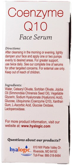 健康，皮膚精華，美容，透明質酸皮膚 - Hyalogic Episilk, Coenzyme Q10 Face Serum, 1 fl oz (30 ml)