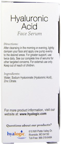 健康，皮膚精華，美容，透明質酸皮膚 - Hyalogic Episilk, Pure HA Face Serum, 1 fl oz (30 ml)