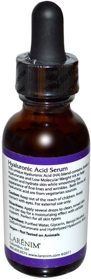 健康，皮膚精華，美容，透明質酸皮膚 - Larenim, Hyaluronic Acid Serum, 1 fl oz (30 ml)