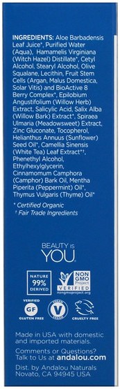健康，皮膚血清，美容，水楊酸 - Andalou Naturals, Pure Pore Serum, Clear Skin, Willow Bark, 1.1 fl oz (32 ml)