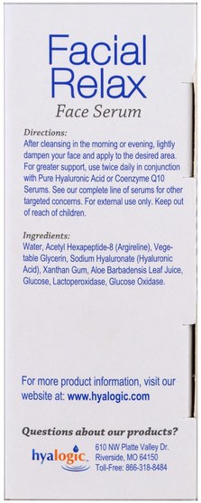 健康，皮膚精華，面霜一天 - Hyalogic Facial Relax Face Serum.47 fl oz (13.5 ml)