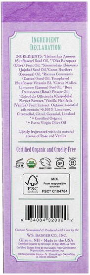 健康，皮膚，妊娠紋疤痕，懷孕 - Badger Company, Organic Pregnant Belly Oil, Rose & Vanilla, 4 fl oz (118 ml)