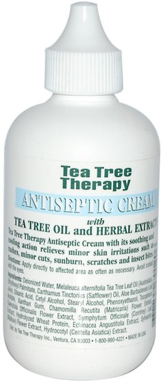 健康，皮膚，茶樹，茶樹製品，傷害燒傷 - Tea Tree Therapy, Antiseptic Cream, with Tea Tree Oil and Herbal Extracts, 4 fl oz (118 ml)