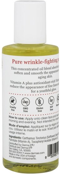 健康，皮膚，維生素E油霜，美容，抗衰老 - Derma E, Anti-Wrinkle Vitamin A & E Treatment Oil, 2 fl oz (60 ml)