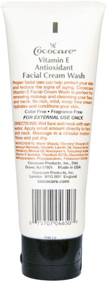 健康，皮膚，維生素E油霜，美容，面部護理，洗面奶 - Cococare, Vitamin E, Antioxidant Facial Cream Wash, 4 oz (110 g)