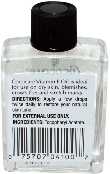 健康，皮膚，維生素E油霜 - Cococare, 100% Vitamin E Oil.5 fl oz (15 ml)