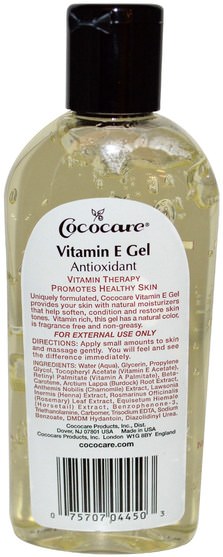 健康，皮膚，維生素E油霜，按摩油 - Cococare, Vitamin E Antioxidant Gel, 8.5 fl oz (250 ml)