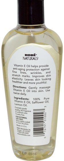 健康，皮膚，維生素E油霜，按摩油 - Hobe Labs, Vitamin E Oil, 7.500 IU, 4 fl oz (118 ml)