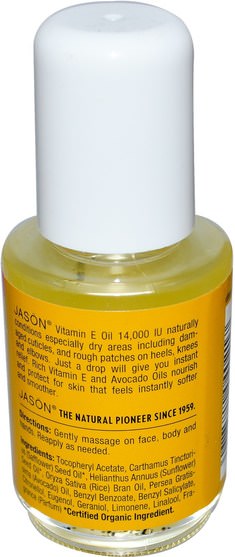 健康，皮膚，維生素E油霜，按摩油 - Jason Natural, Vitamin E, 14.000 IU, 1 fl oz (30 ml)