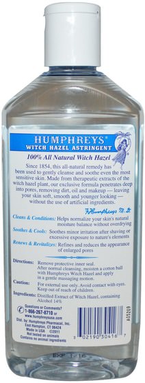 健康，皮膚，金縷梅，美容，面部護理，收斂劑 - Humphreys, Witch Hazel Astringent, 16 fl oz (473 ml)