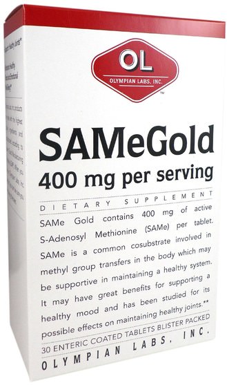 健康，藥物濫用，成癮，sam-e（s-adenosyl methionine），sam-e 400 mg - Olympian Labs SAMe Gold, 400 mg, 30 Enteric Coated Tablets