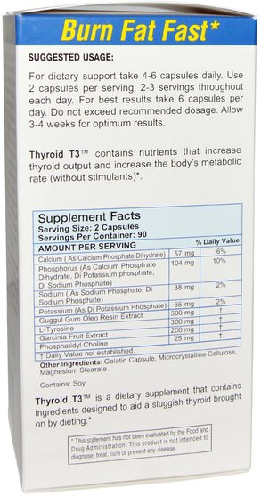 健康，甲狀腺，減肥，飲食，脂肪燃燒器 - Absolute Nutrition, Thyroid T-3, Original Formula, 180 Capsules