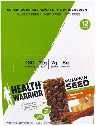 Pumpkin Seed Superfood Bar, Cinnamon Spice, 12 Bars, 1.27 oz (36 g) Each by Health Warrior, 食物，零食，健康零食，補品，營養棒 HK 香港