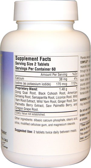 健康，女性，黑升麻，黑升麻更年期，野山藥 - Planetary Herbals, Wild Yam - Black Cohosh Complex, 740 mg, 120 Tablets