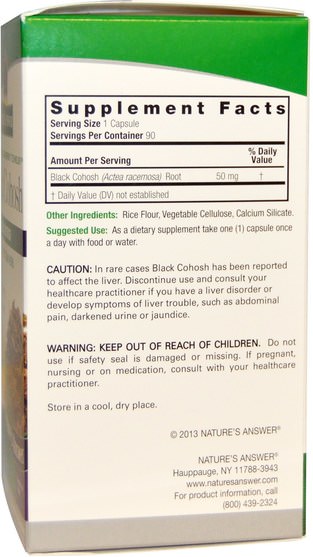 健康，女性，黑升麻 - Natures Answer, Black Cohosh, Full Spectrum Herb, 50 mg, 90 Vegetarian Capsules