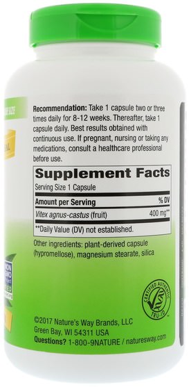 健康，女性，純潔的漿果 - Natures Way, Vitex Fruit, 400 mg, 320 Vegetarian Capsules