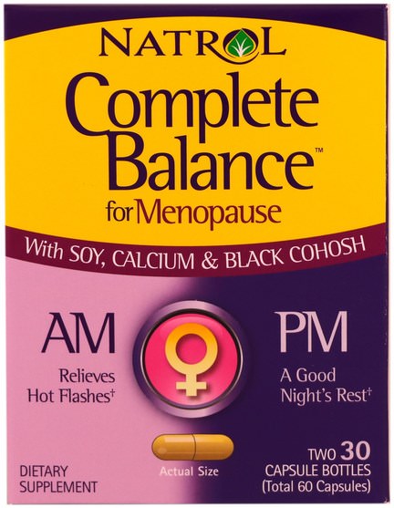 健康，女性 - Natrol, Complete Balance for Menopause AM & PM Formula, Two Bottles 30 Capsules Each