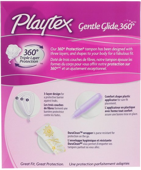 健康，女性 - Playtex, Gentle Glide 360, Regular, Unscented, 20 Tampons