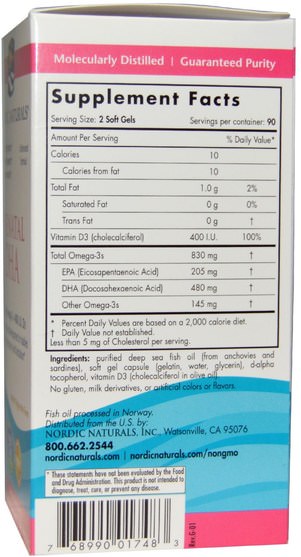 健康，女性，懷孕 - Nordic Naturals, Prenatal DHA, Unflavored Formula, 500 mg, 180 Soft Gels
