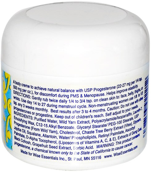 健康，女性，黃體酮霜產品，更年期 - Wise Essentials, Wild Yam Progesterone, 2 oz (56.7 g)