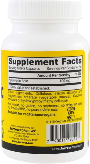 健康，女性，皮膚，美容，透明質酸 - Jarrow Formulas, Hyaluronic Acid, 50 mg, 120 Veggie Caps