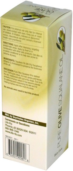 健康，女性，皮膚 - Life Flo Health, Pure Olive Squalane Oil, Skin Care, 2 fl oz (60 ml)