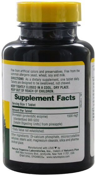 健康，女性，補品，酶，菠蘿蛋白酶 - Natures Plus, Bromelain Supplement 1500, Ultra Maximum Potency, 60 Tablets