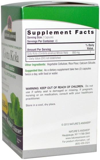 健康，女性，曲張靜脈治療，gotu kola - Natures Answer, Gotu Kola, 950 mg, 90 Vegetarian Capsules