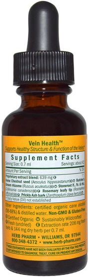 健康，女性，靜脈曲張的護理 - Herb Pharm, Vein Health, 1 fl oz (30 ml)