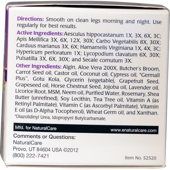 健康，女性，靜脈曲張的護理 - Natural Care, Ultra Vein-Gard Cream, 2.25 oz (64 g)