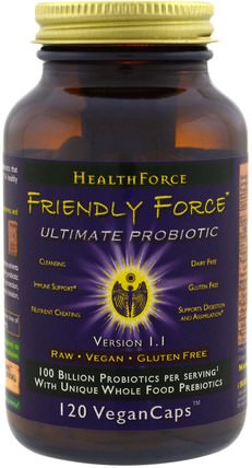 Friendly Force, The Ultimate Probiotic, 120 Vegan Caps by HealthForce Nutritionals, 補充劑，益生菌，穩定的益生菌 HK 香港