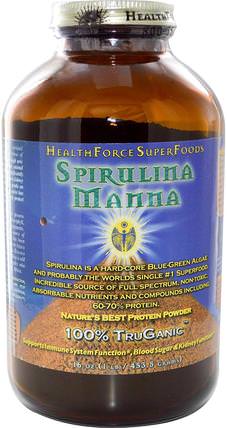 Spirulina Manna, Natures Best Protein Powder, 16 oz, 1 lb (453.5 g) by HealthForce Nutritionals, 補充劑，螺旋藻 HK 香港