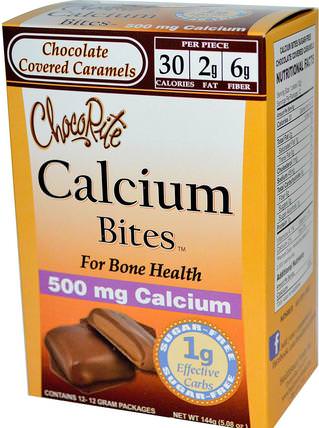 ChocoRite, Calcium Bites, Chocolate Covered Caramels, 12 Packages, 12 g Each by HealthSmart Foods, 熱敏性產品，補品，鈣，咀嚼鈣 HK 香港