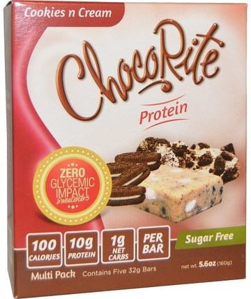 ChocoRite Cookies n Cream Bars, 5 protein bars, 5.6 oz (32 g) Each by HealthSmart Foods, 熱敏產品，運動，蛋白棒 HK 香港