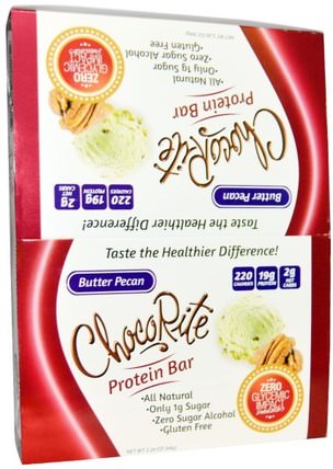 ChocoRite Protein Bar, Butter Pecan, 12 Bars, 2.26 oz (64 g) Each by HealthSmart Foods, 熱敏產品，運動，蛋白棒 HK 香港