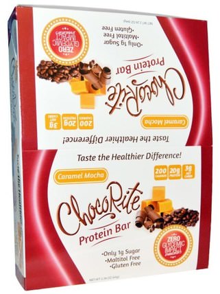 ChocoRite Protein Bar, Caramel Mocha, 12 Bars, 2.26 oz (64 g) Each by HealthSmart Foods, 熱敏產品，運動，蛋白棒 HK 香港