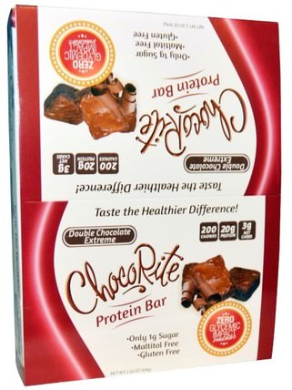 ChocoRite Protein Bar, Double Chocolate Extreme, 12 Bars, 2.26 oz (64 g) Each by HealthSmart Foods, 熱敏產品，運動，蛋白棒 HK 香港