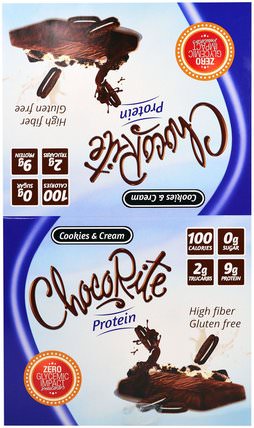 ChocoRite Protein Bars, Cookies & Cream, 16 Bars - 1.2 oz (34 g) Each by HealthSmart Foods, 補品，營養棒，運動 HK 香港
