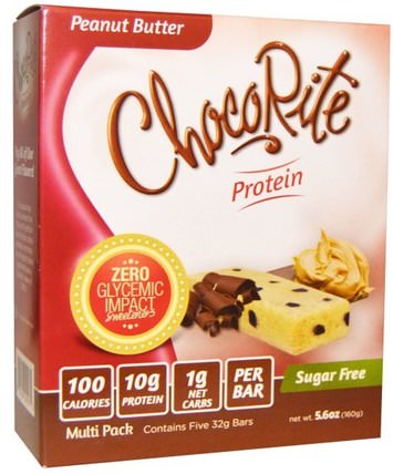 ChocoRite Protein, Peanut Butter, Sugar Free, 5 Bars, 32 g Each by HealthSmart Foods, 熱敏產品，運動，蛋白棒 HK 香港
