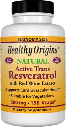 Active Trans Resveratrol, with Red Wine Exract, 300 mg, 150 VCaps by Healthy Origins, 補充劑，白藜蘆醇 HK 香港
