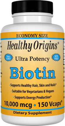 Biotin, Ultra Potency, 10.000 mcg, 150 Vcaps by Healthy Origins, 維生素，維生素B，生物素 HK 香港