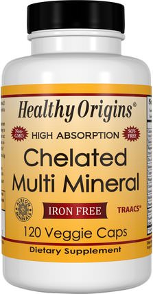 Chelated Multi Mineral, Iron Free, 120 Veggie Caps by Healthy Origins, 補品，礦物質，多種礦物質 HK 香港