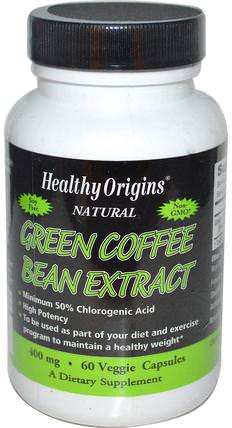 Green Coffee Bean Extract, 400 mg, 60 Veggie Capsules by Healthy Origins, 補充劑，抗氧化劑，綠咖啡豆提取物 HK 香港