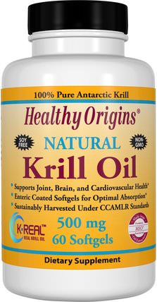 Krill Oil, Natural Vanilla Flavor, 500 mg, 60 Softgels by Healthy Origins, 補充劑，efa omega 3 6 9（epa dha），磷蝦油 HK 香港