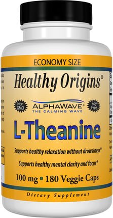 L-Theanine, 100 mg, 180 Veggie Caps by Healthy Origins, 補充劑，氨基酸，茶氨酸 HK 香港