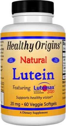 Lutein, Natural, 20 mg, 60 Veggie Softgels by Healthy Origins, 補充劑，抗氧化劑，葉黃素 HK 香港